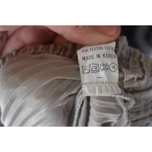 Women's Vintage Champagne Accordion Pleated  High Waist Wide Leg Crop Pants M/L - Picture 3 of 4